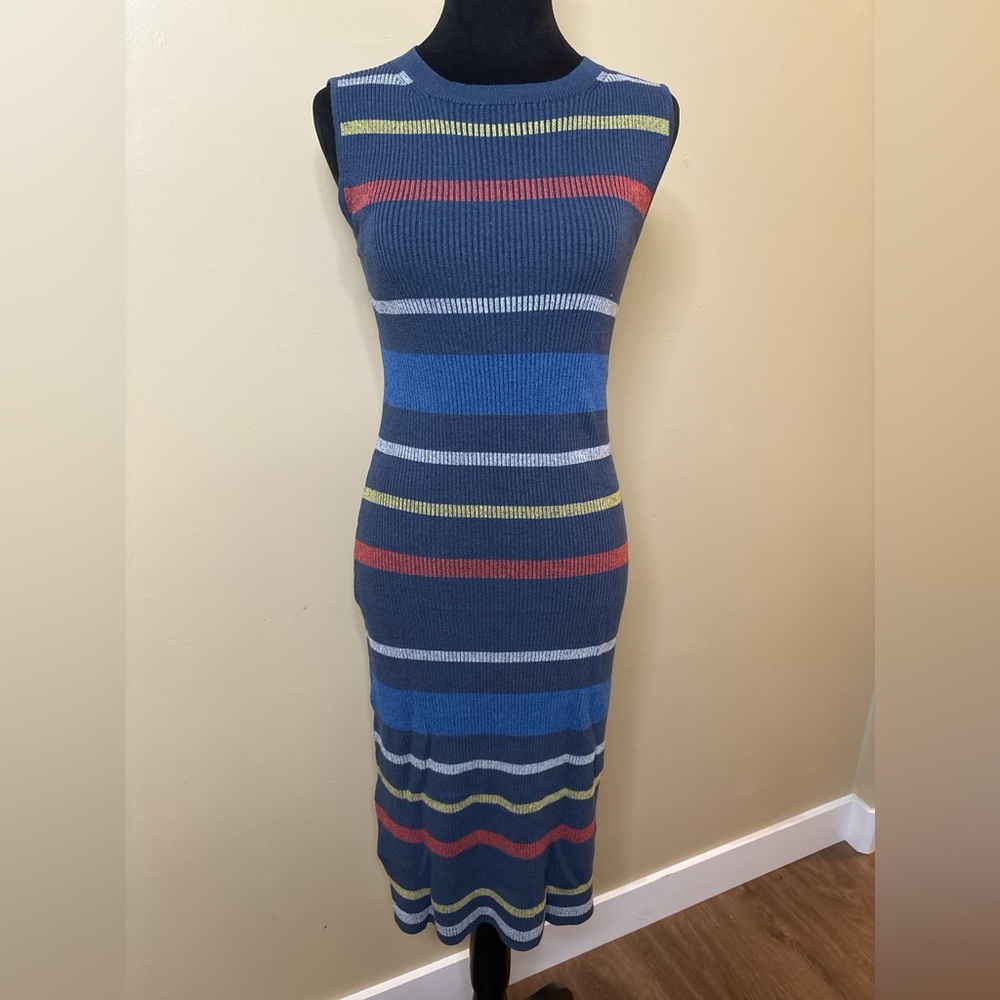 Cable Stitch Striped Ribbed Midi Dress